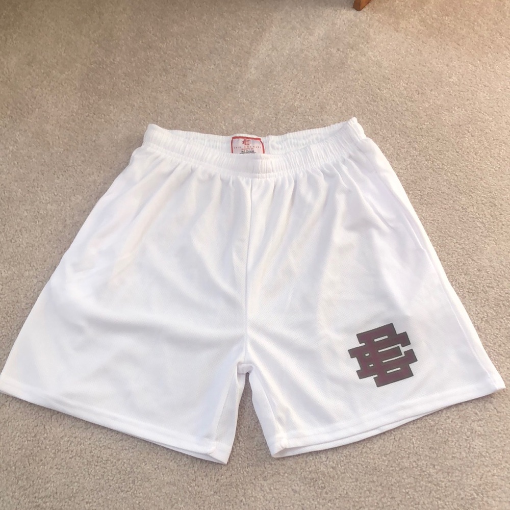 Eric Emanuel White Shorts with Maroon logo Medium